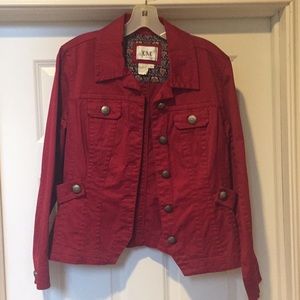 Soft red jean jacket petite large (Reg 8-10).